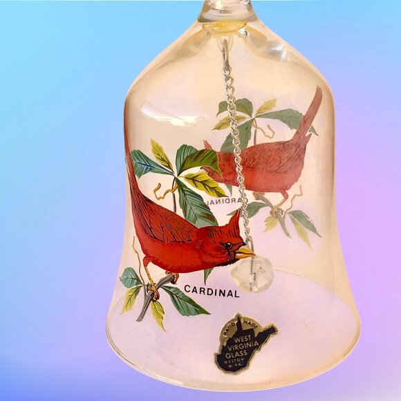 West Virginia Glass Vintage Bell with Ringer Cardinal Birds Sticker - Picture 8 of 15
